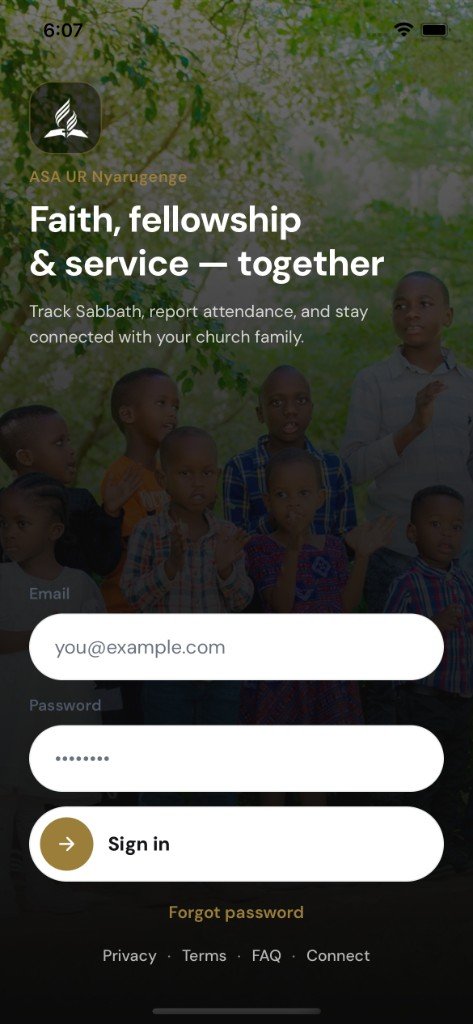 ASA UR Nyarugenge mobile app sign-in screen